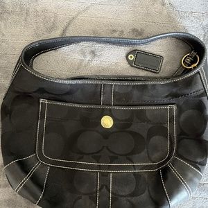 Stylish Black Cloth and Leather Coach Bag